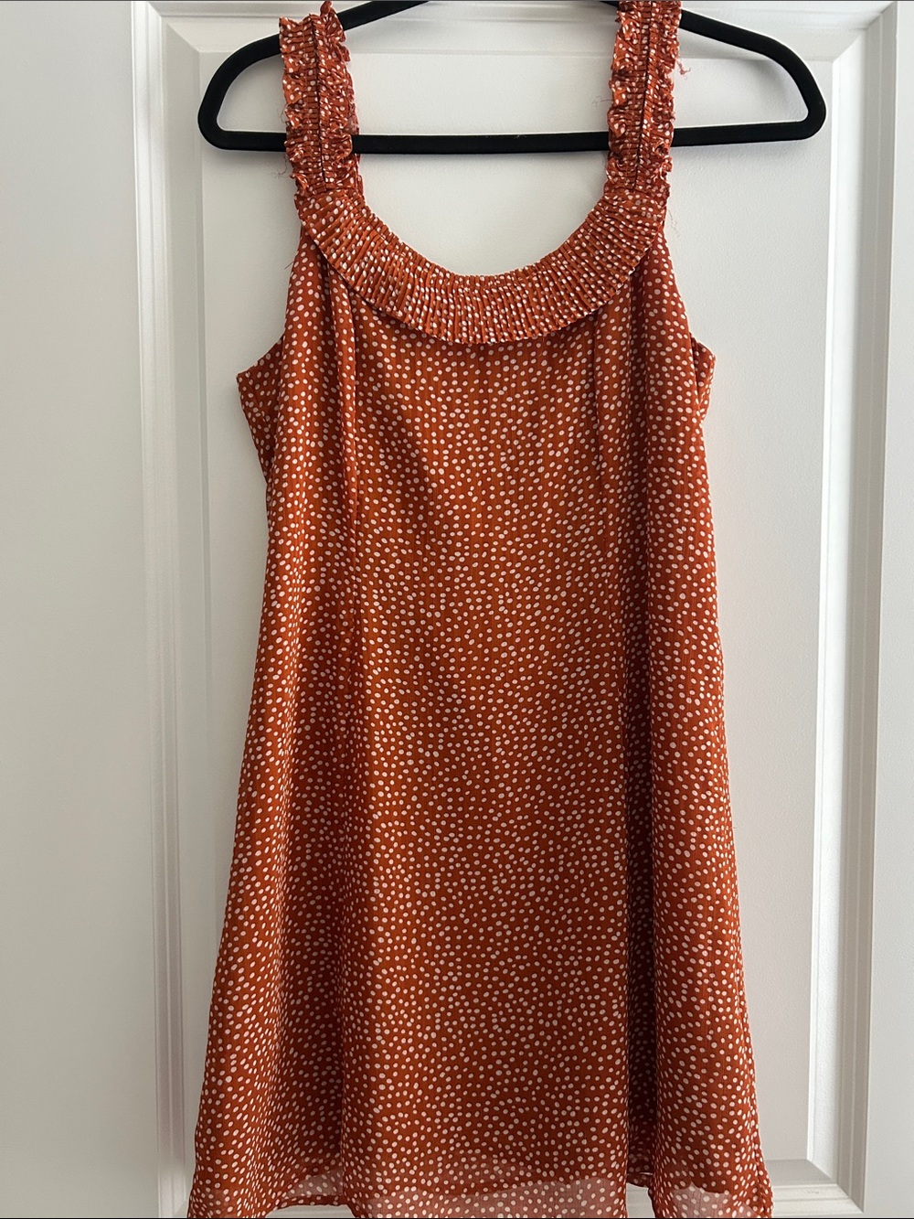 Rust Polka Dot Smocked-Trim Mini Dress